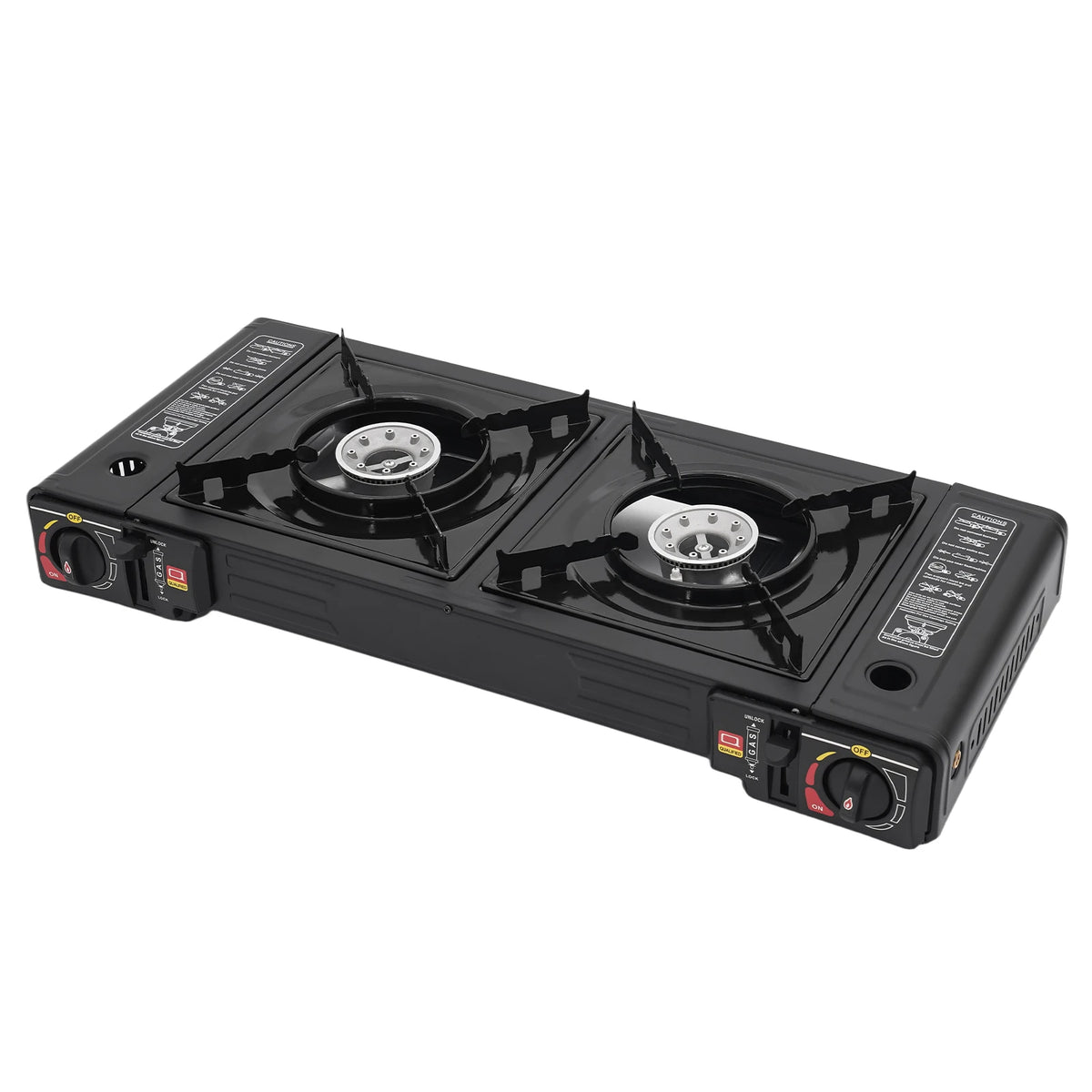 Portable Double Burner Gas Camping Stove With Piezo Ignition