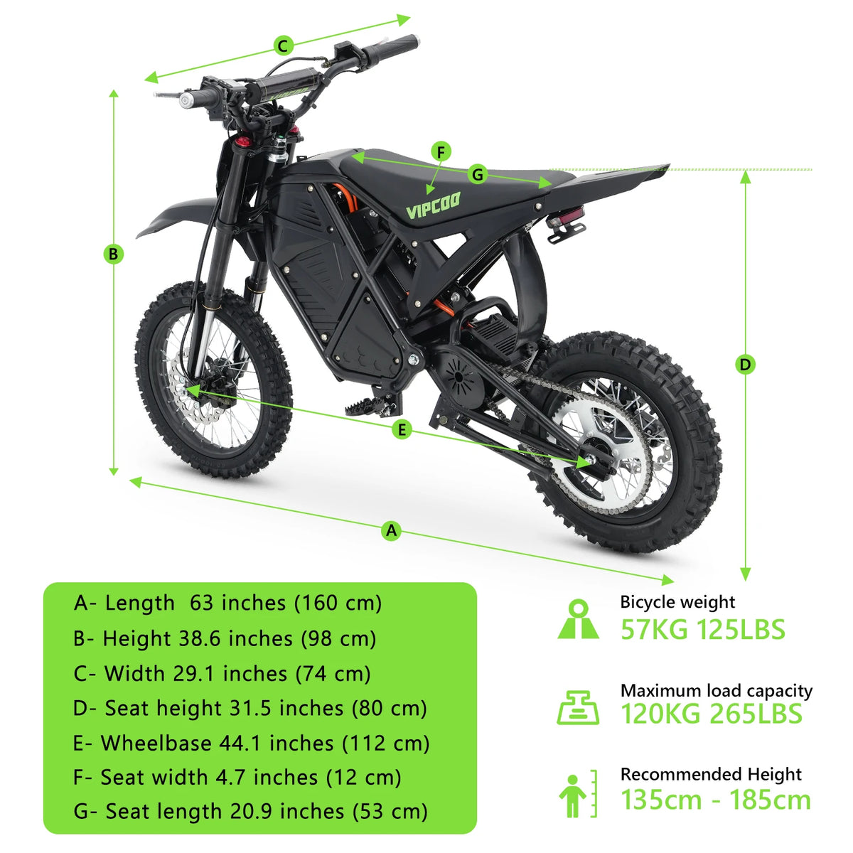 VIPCOO H3 Electric Dirt Bike With Fat Tires And Suspension