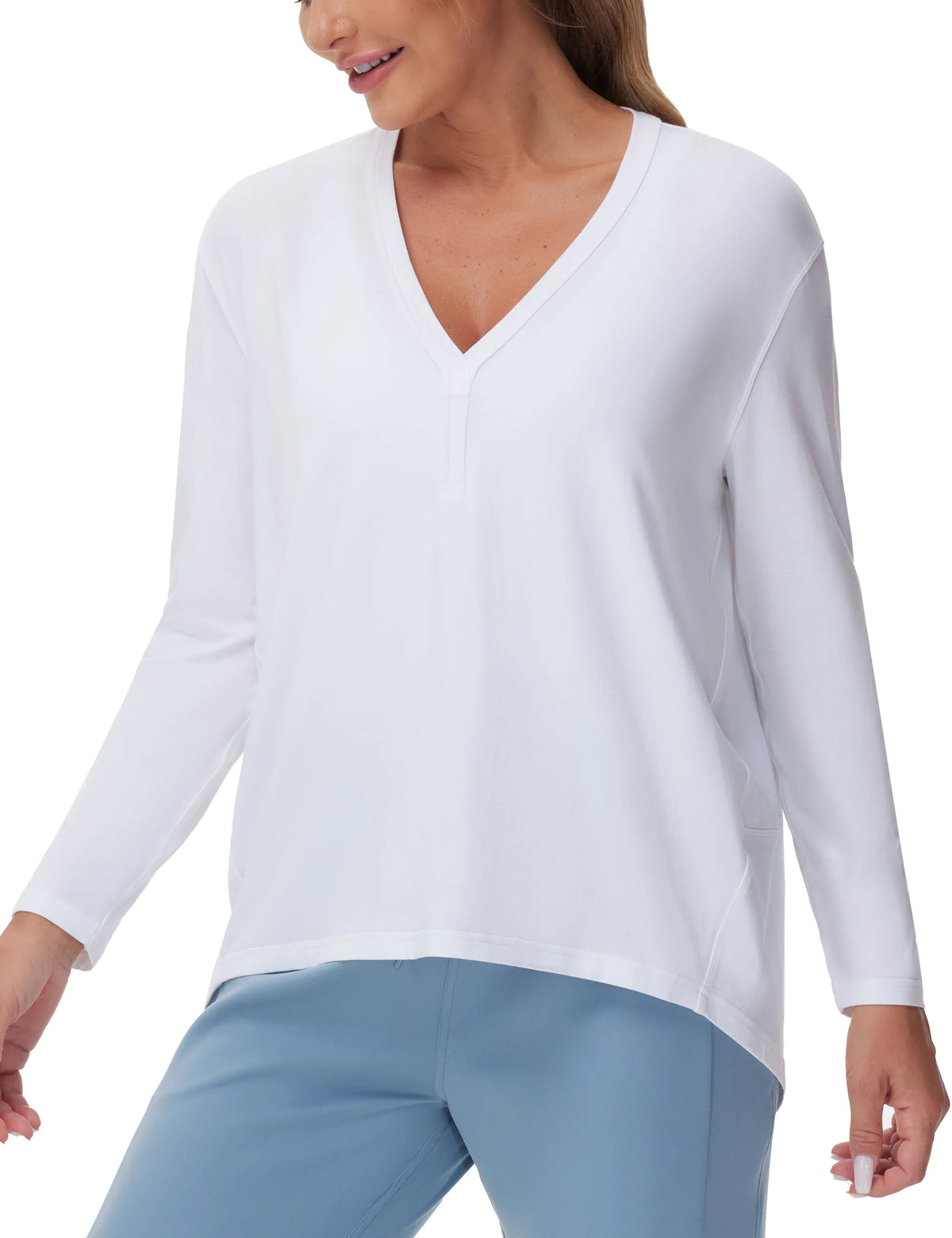 THE GYM PEOPLE Women's Long Sleeve Workout Shirts Loose Fit V-Neck Running T-Shirts Tops