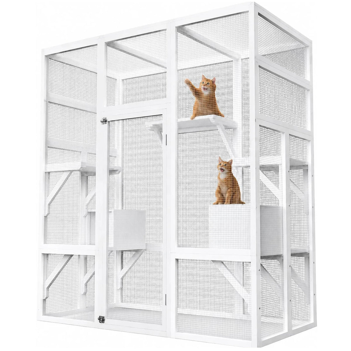 HiMISS Wooden Outdoor Cat Enclosure With Waterproof Roof And Platforms