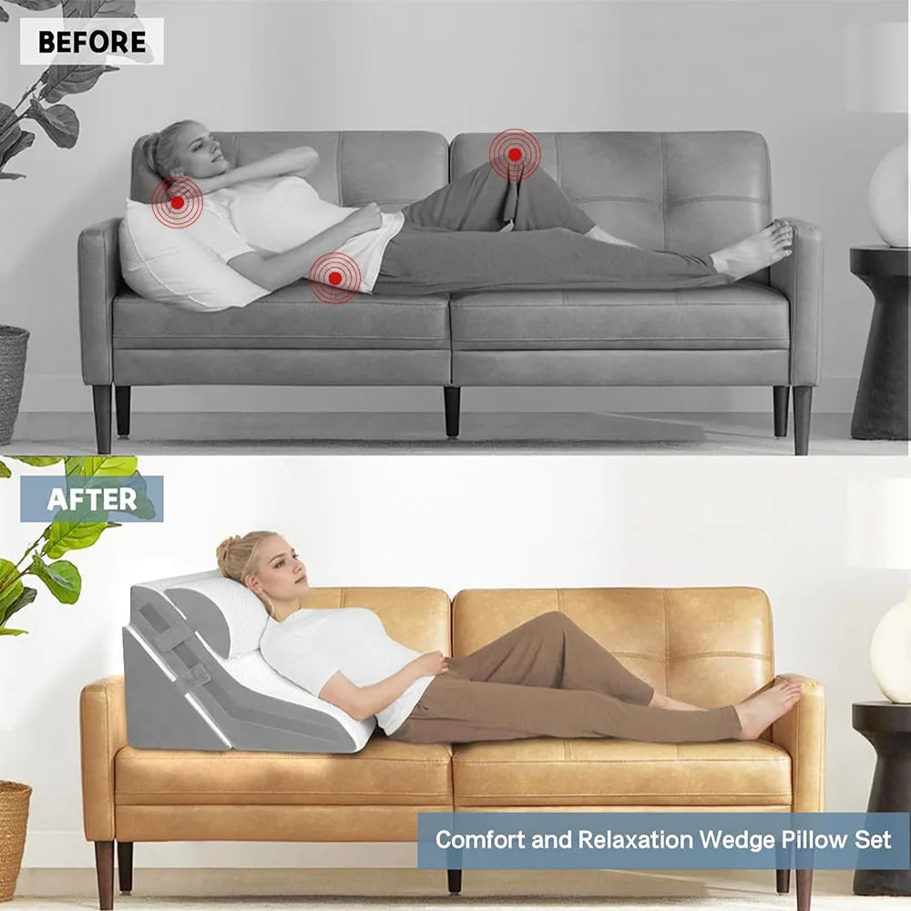 Adjustable Memory Foam Wedge Pillow With Neck Bolster Support