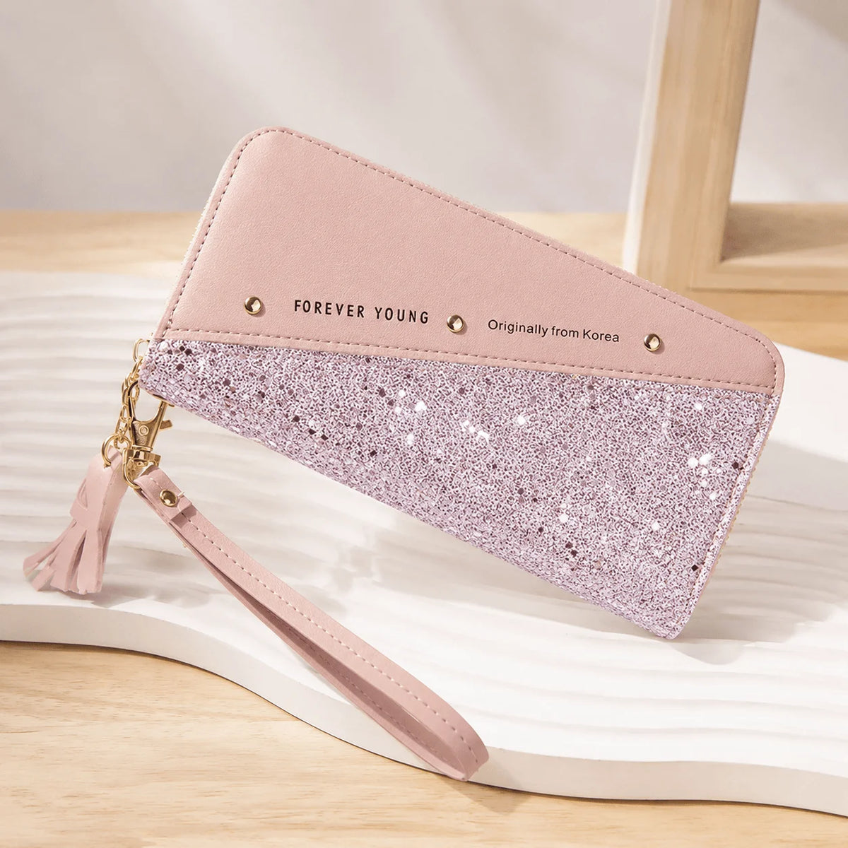 Women Patchwork Leather Wallet With Tassel And Multiple Pockets
