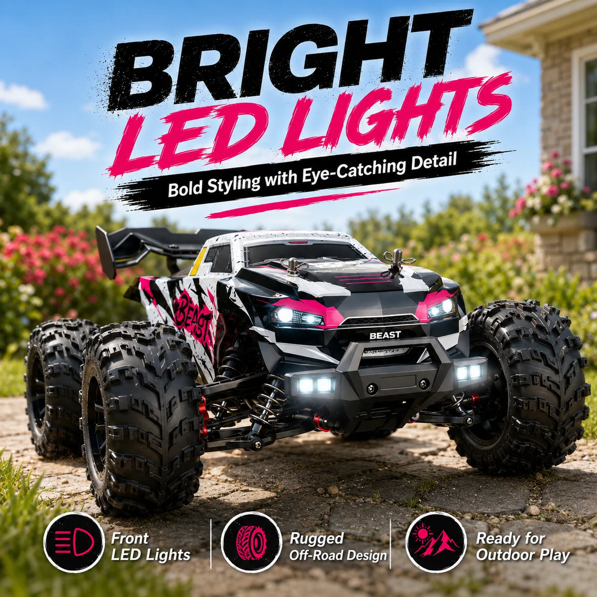 ZNLYRION 4WD Off Road RC Monster Truck with LED Headlights