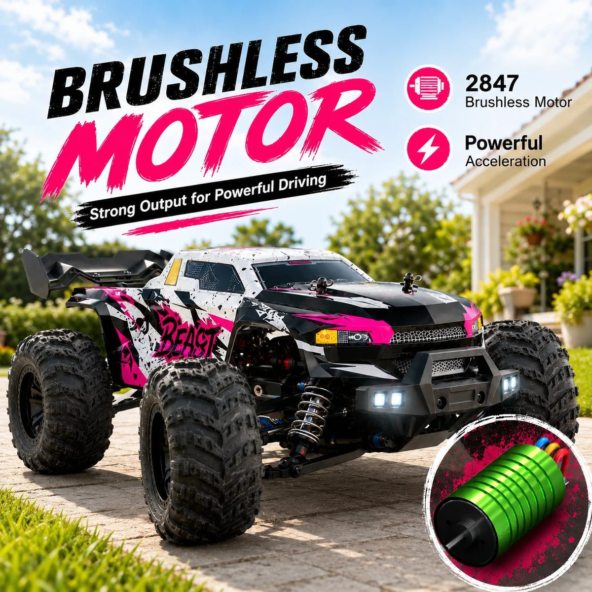 ZNLYRION 4WD Off Road RC Monster Truck with LED Headlights