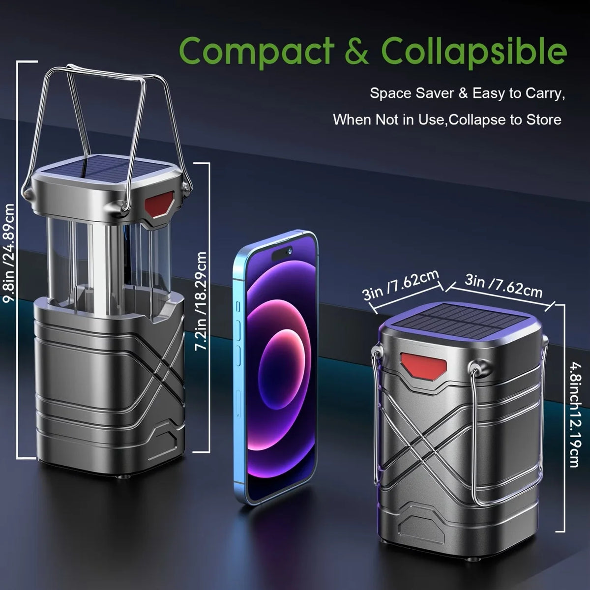 Solar Camping Lantern 2/4-Pack, Rechargeable LED with Flashlight, USB-C & Solar Powered, Collapsible for Outdoor, Emergency Use