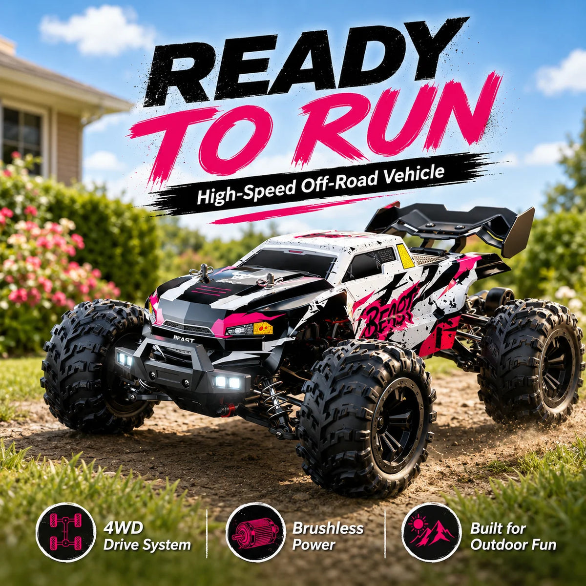 ZNLYRION 4WD Off Road RC Monster Truck with LED Headlights