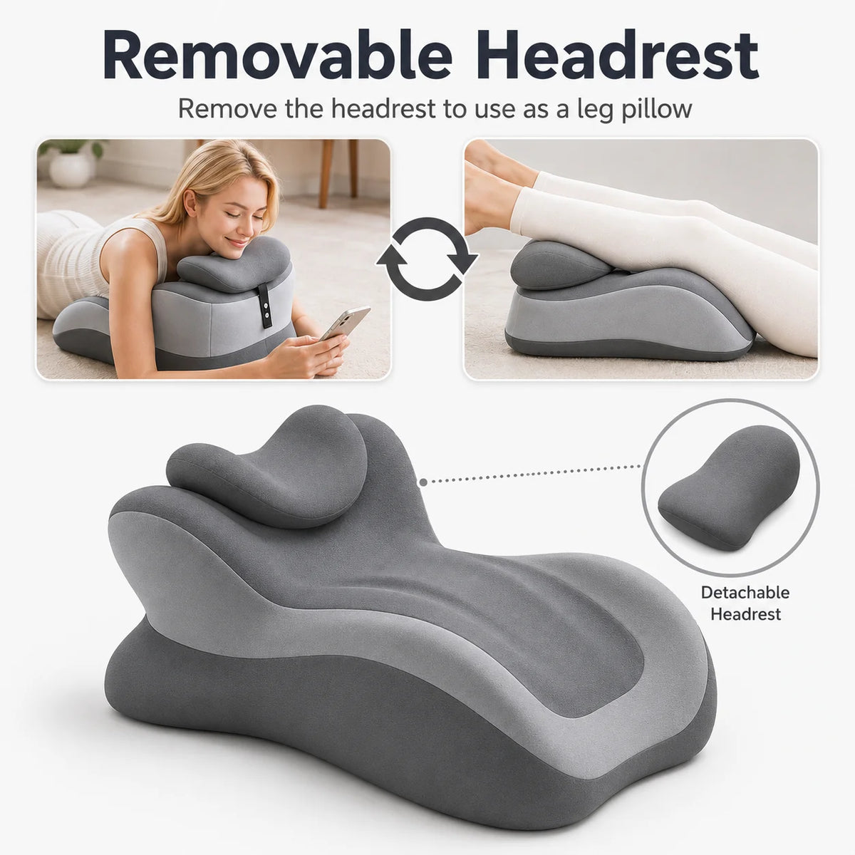 Memory Foam Prone Reading Pillow With Removable Headrest And Support