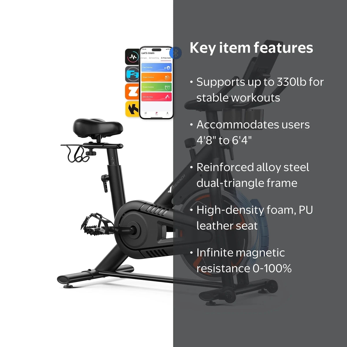 Merach Magnetic Exercise Bike With Bluetooth And Comfortable Seating
