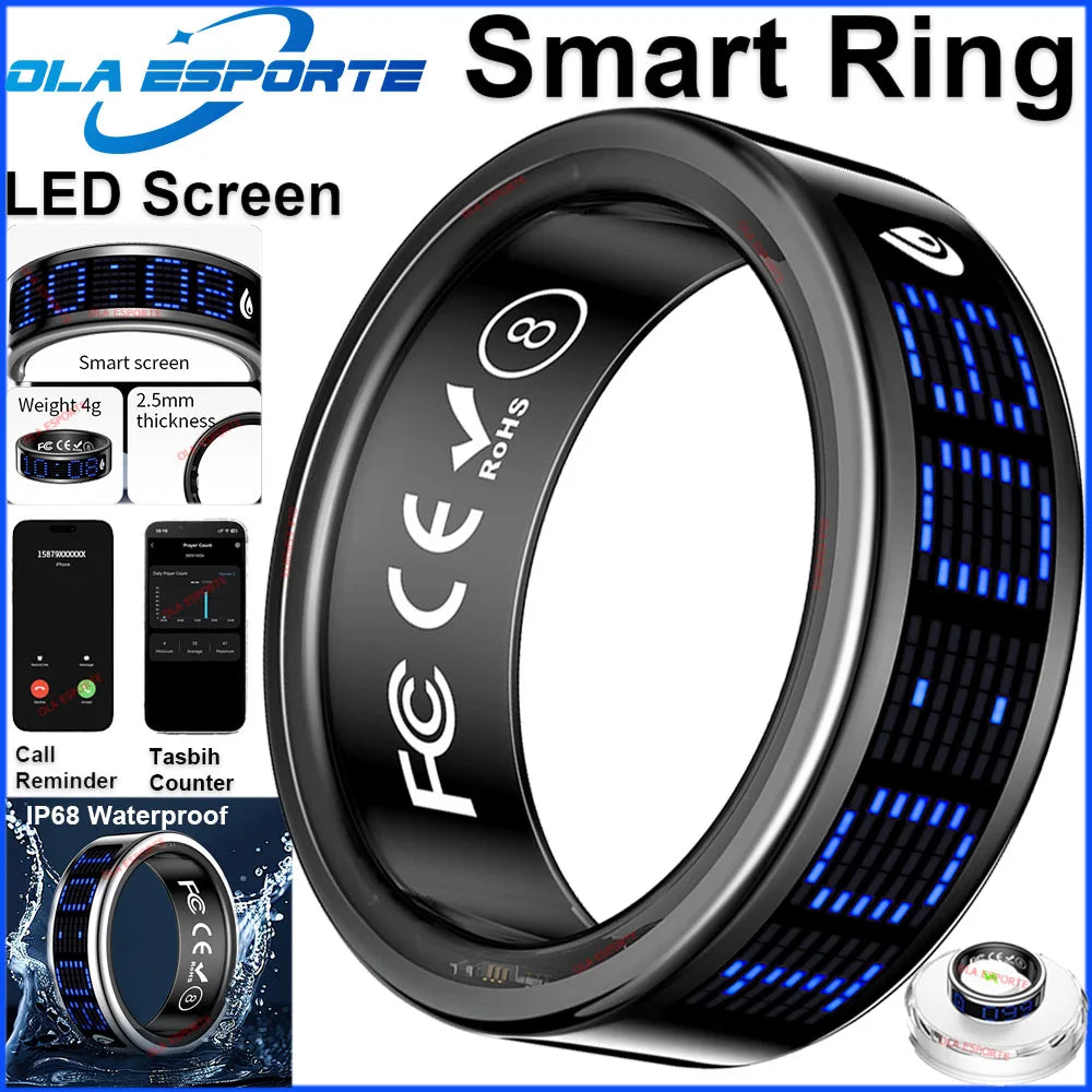 Smart Ring With Led Display Heart Rate Blood Oxygen Monitor