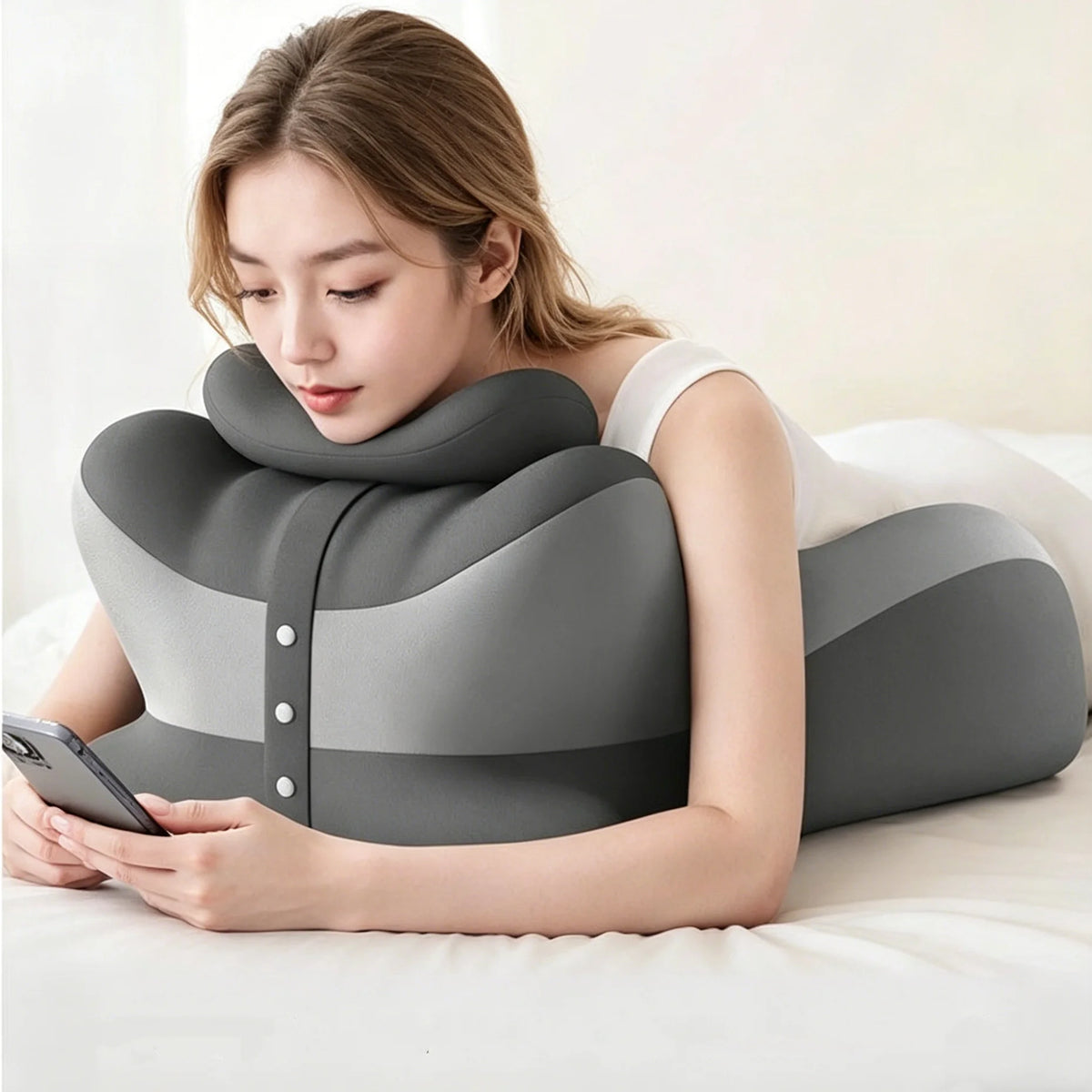 Memory Foam Prone Reading Pillow With Removable Headrest And Support
