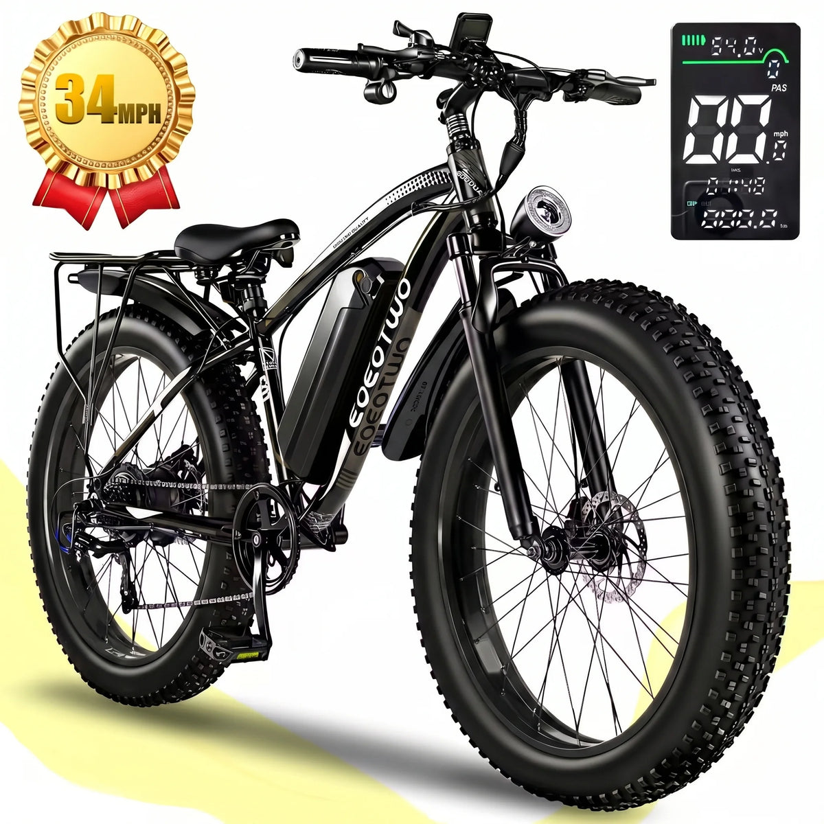 Eoeotwo 1000W Electric Bike 48V 15Ah Battery 34Mph 60Mi Range