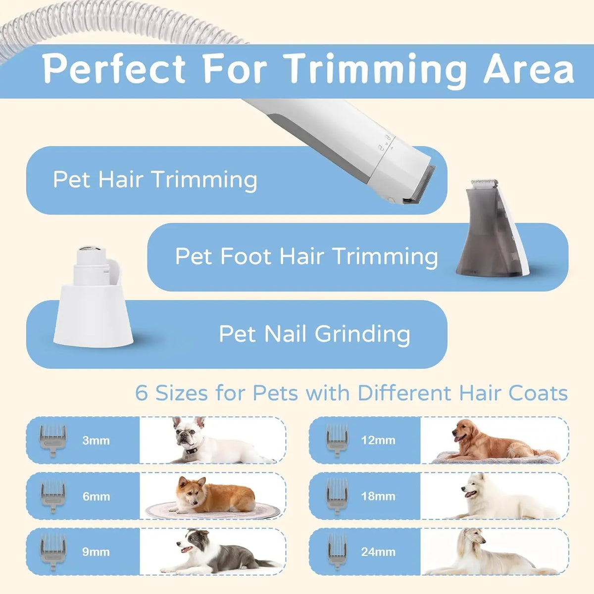 Dog Grooming Vacuum Kit With Deshedding Brush And Paw Trimmer