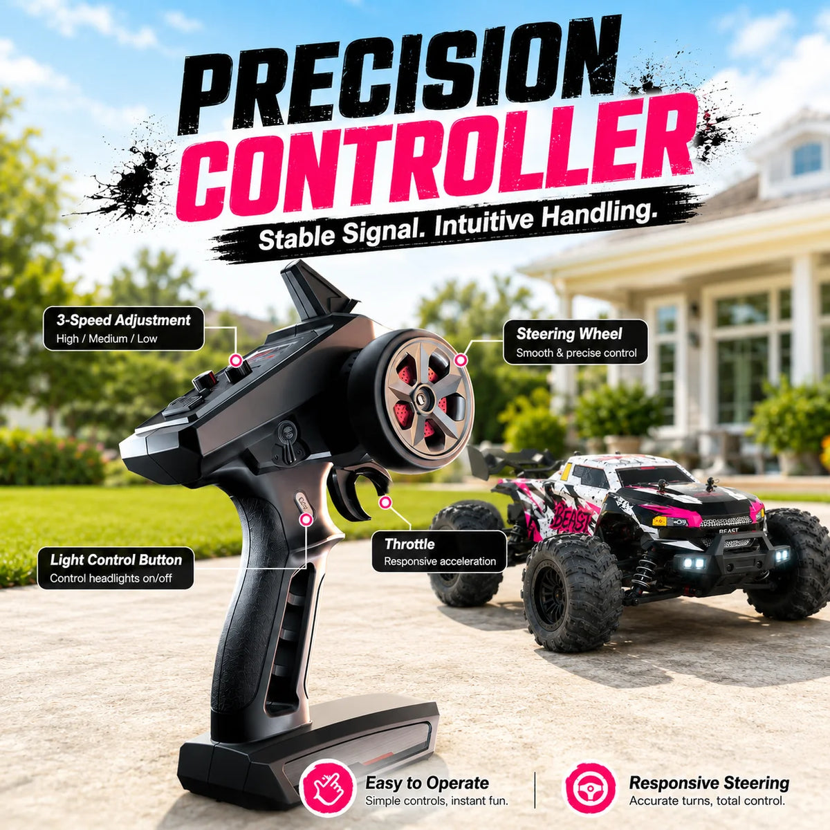 ZNLYRION 4WD Off Road RC Monster Truck with LED Headlights