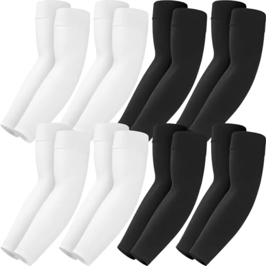 8 Pairs Soft Arm Sleeves, UV Sun Protection Cooling Compression Arm Covers for Outdoor Work, Sports, Men and Women