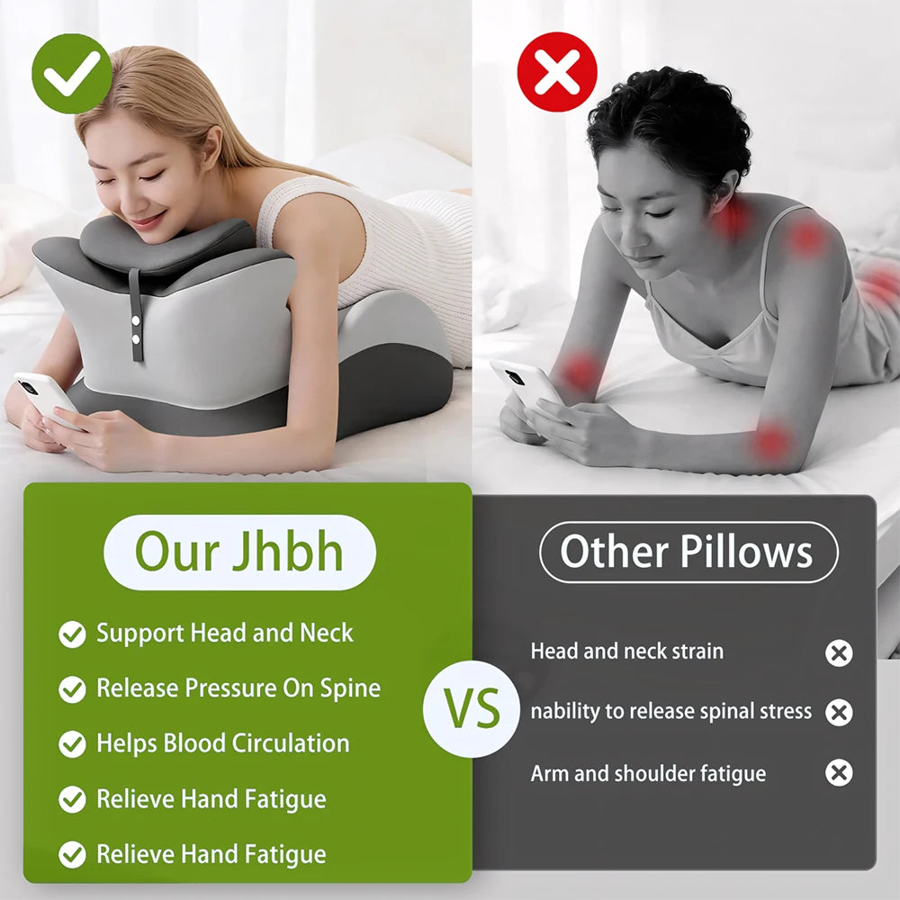 Ergonomic Memory Foam Prone Reading Pillow With Removable Headrest
