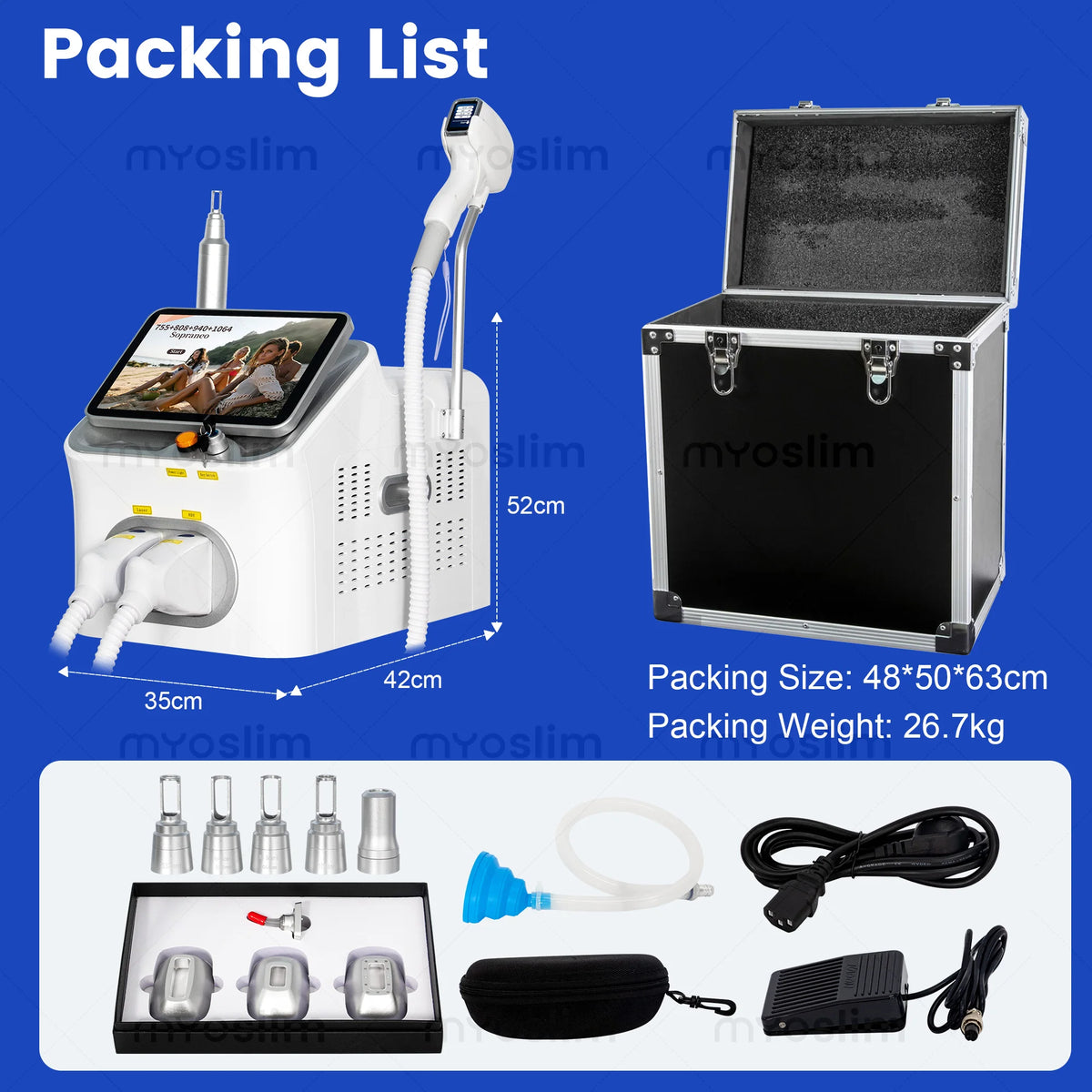 Myoslim 10 Bar Diode Laser Hair Removal Machine Sapphire Cooling