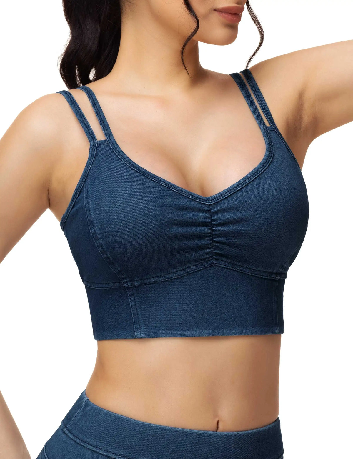 THE GYM PEOPLE Women's Stretchy U Back Wireless Bras V-Neck Strappy Denim Crop Tops Removable Pads