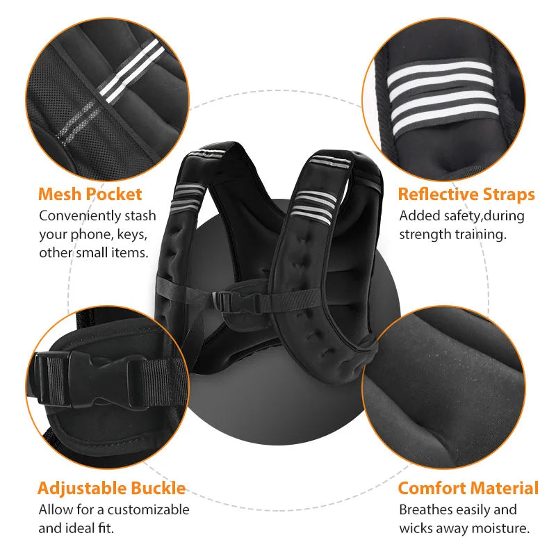 Weight Vest With Reflective Stripes And Storage Pockets For Fitness