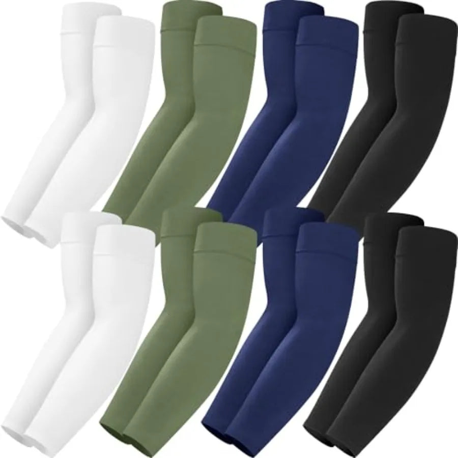 8 Pairs Soft Arm Sleeves, UV Sun Protection Cooling Compression Arm Covers for Outdoor Work, Sports, Men and Women