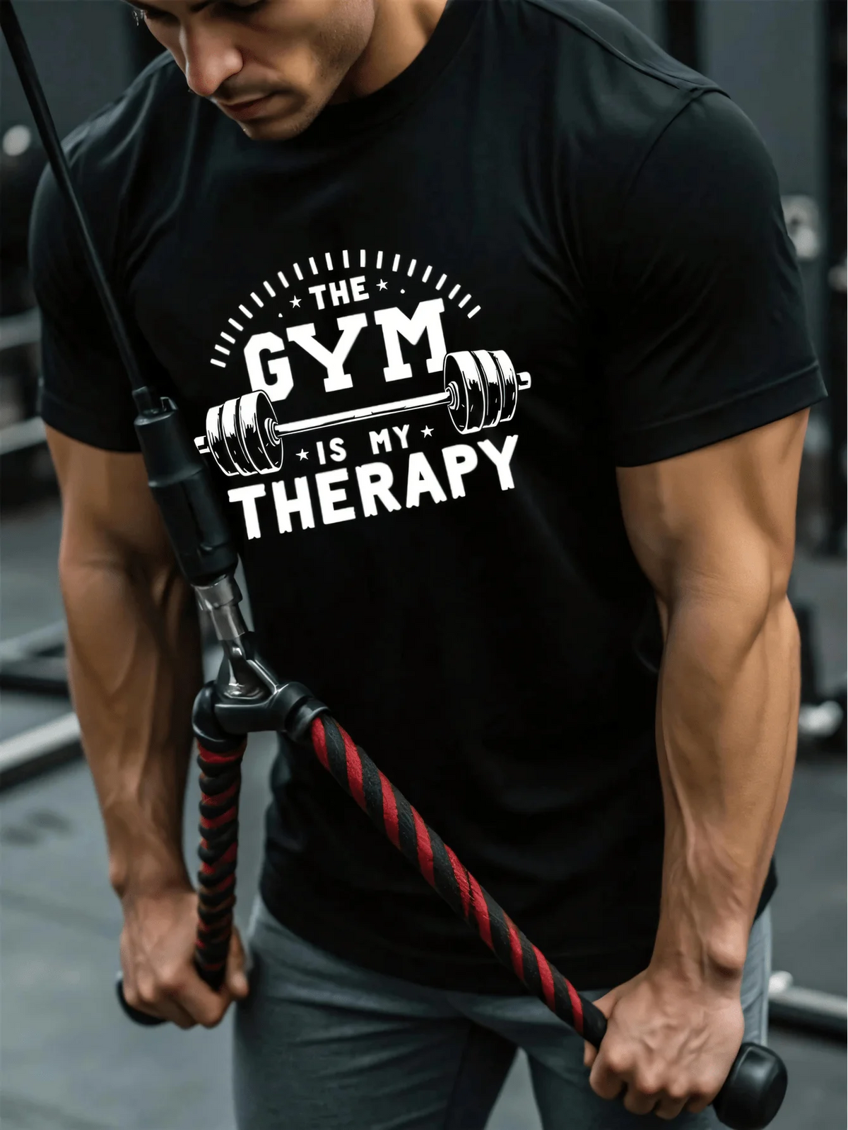 GymBeat Men Dumbbell & Letter Print Crew Neck Short Sleeve Sporty T-Shirt Gym Men Clothes Gym Tshirt Men Gym T Shirts Gym Tshirt