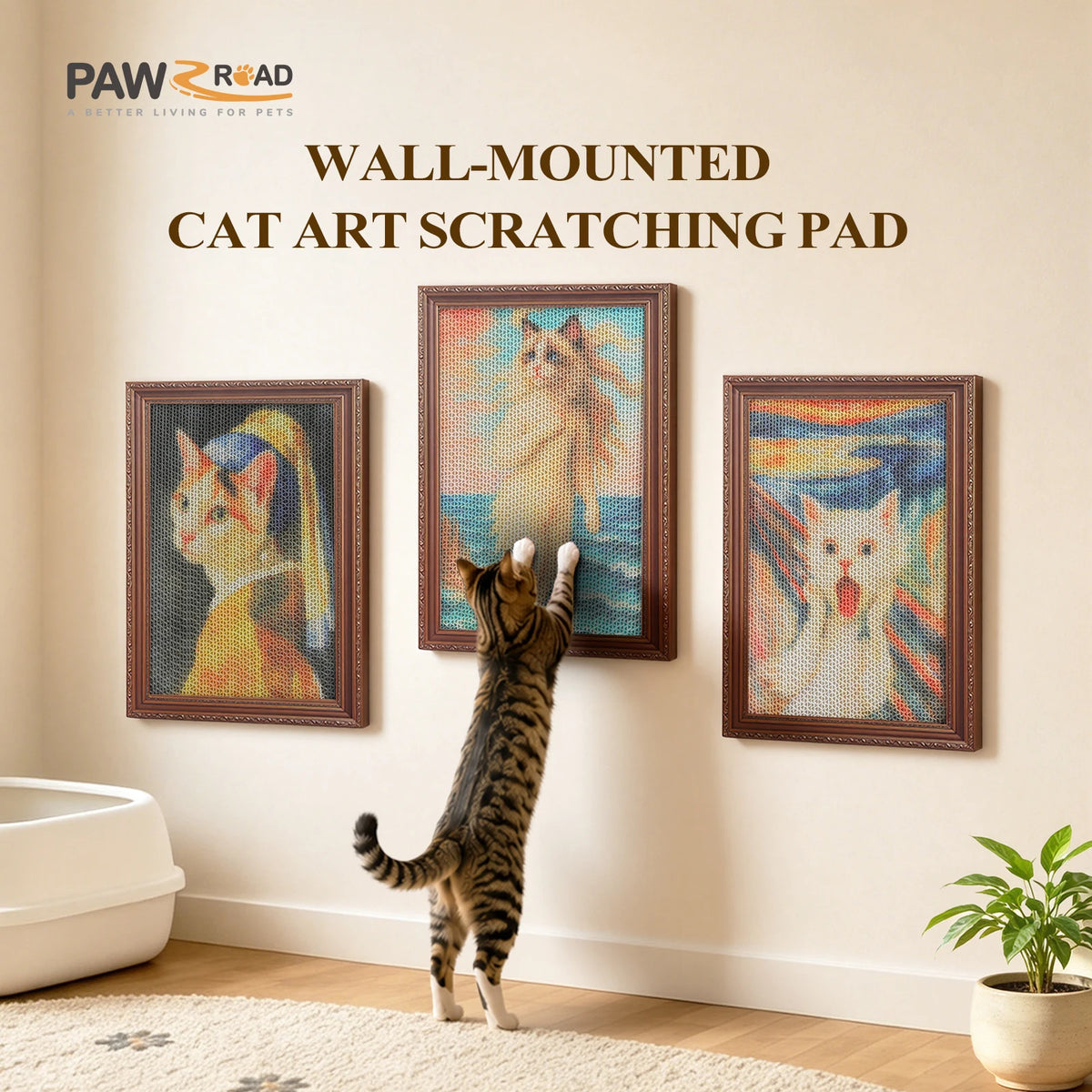 PAWZ Road 3 Pack Cardboard Cat Wall Scratcher With Adhesive