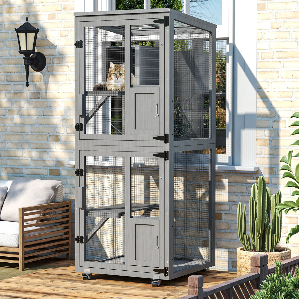 Four Tier Outdoor Cat Catio Enclosure with Waterproof Roof and Resting Box