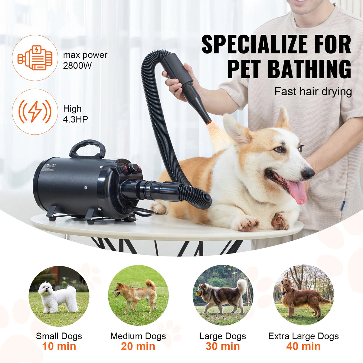SucceBuy Dog Grooming Dryer With Adjustable Speed Temperature And Nozzles