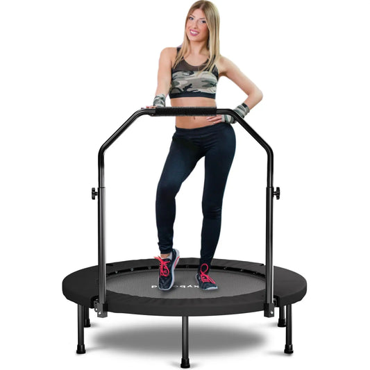 Adults Foldable Mini Trampoline Fitness Rebounder With Adjustable Handle