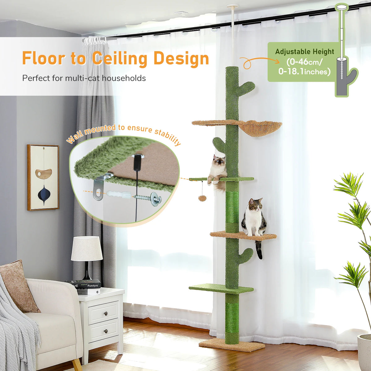 PAWZ Road Five Tier Floor To Ceiling Cat Climbing Tower