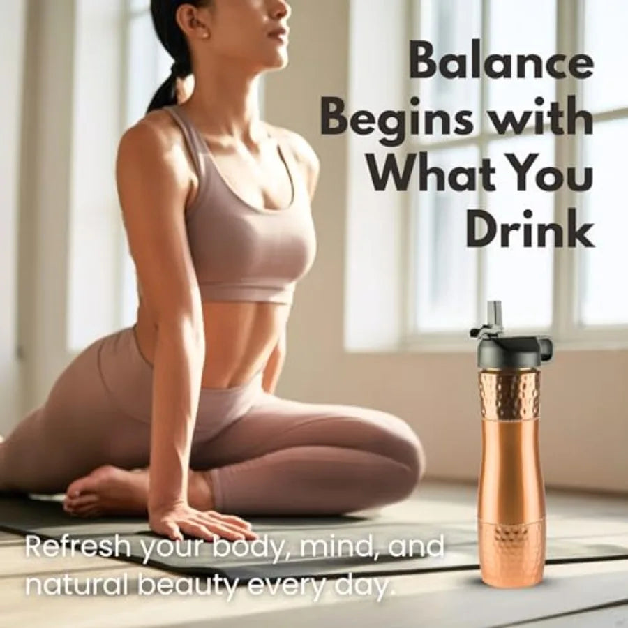 Ayurvedic Copper Drinking Water Bottle With Straw And Sports Lid