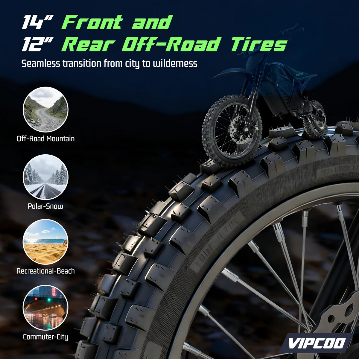 VIPCOO H3 Electric Dirt Bike With Fat Tires And Suspension