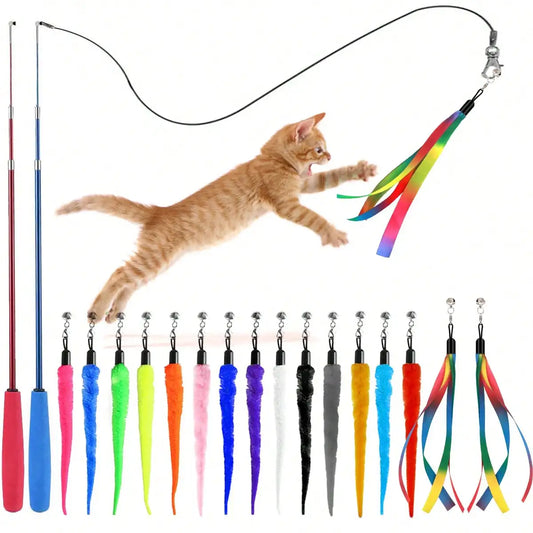Interactive Cat Teaser Wand With Fleece And Ribbon Refills
