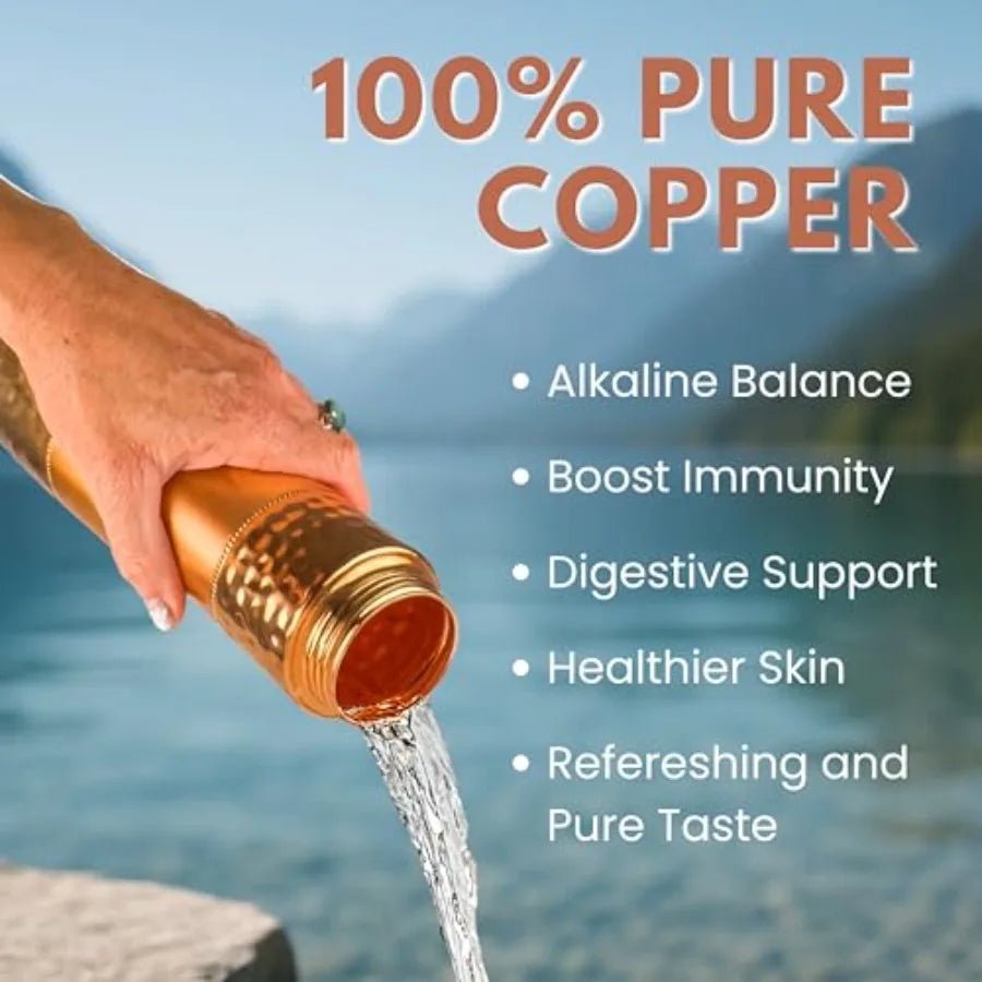 Ayurvedic Copper Drinking Water Bottle With Straw And Sports Lid