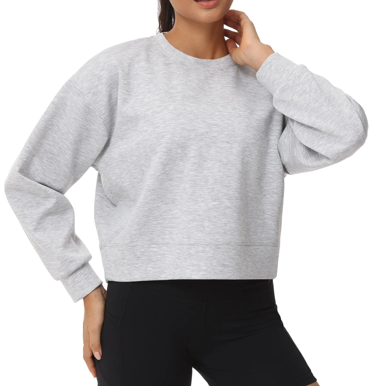 THE GYM PEOPLE Women's Crewneck Cropped Pullover Sweatshirt Cute Basic Long Sleeves Workout Tops