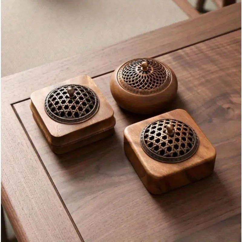 South American Walnut Incense Holder Wooden Box for Sandalwood Disks