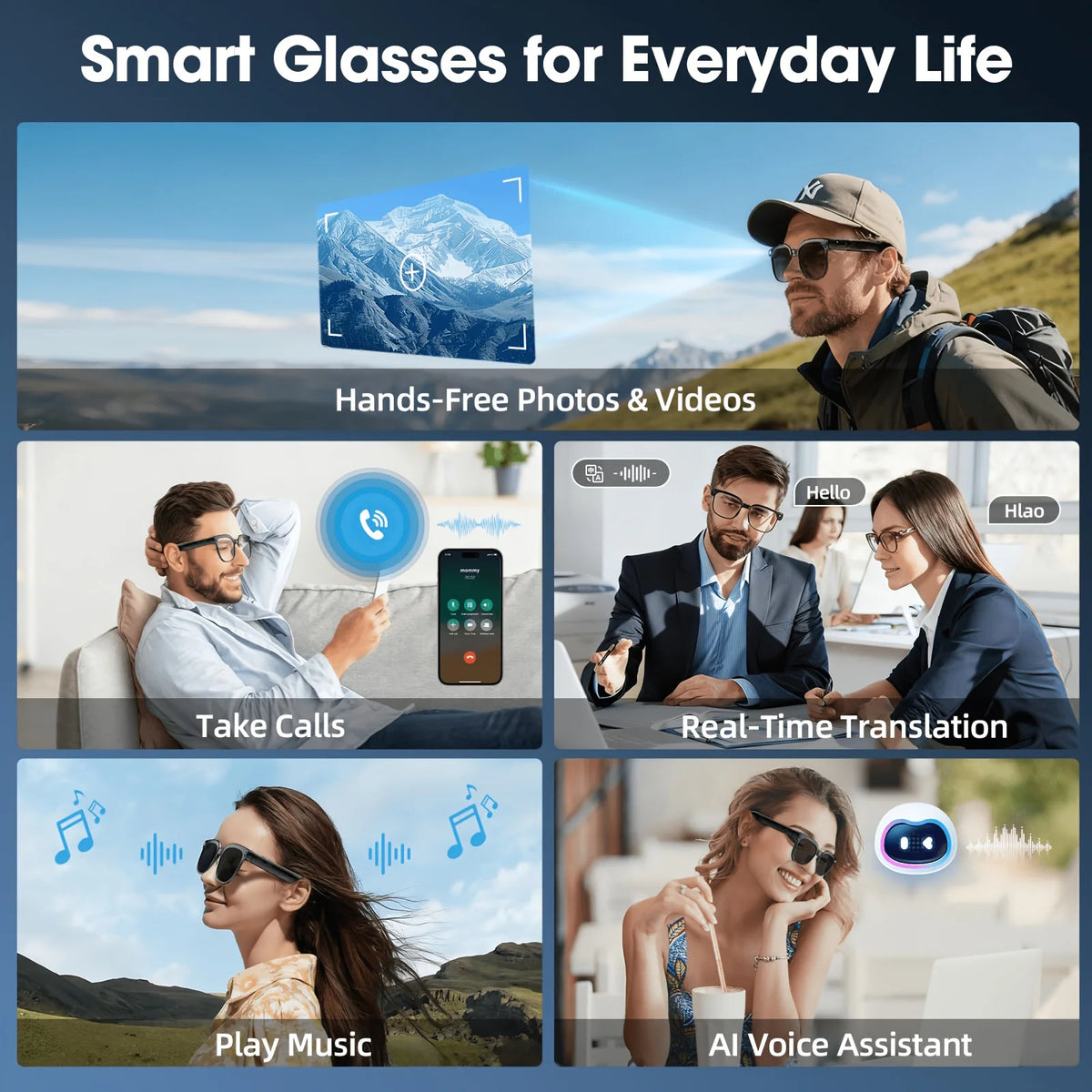 Smart Camera Glasses With HD Video Translation And Voice Assistant