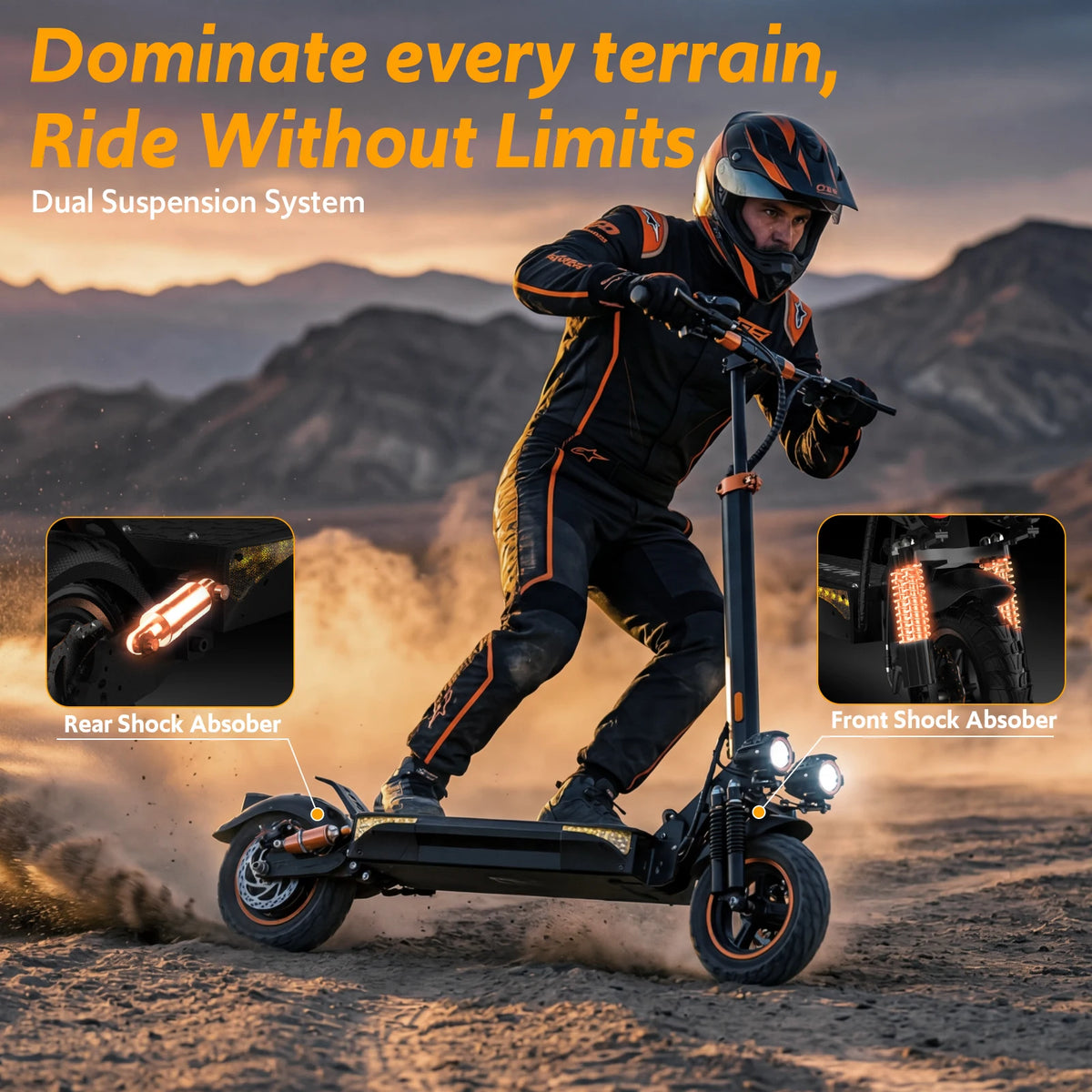 Osboo All Terrain Electric Scooter With Suspension And Disc Brakes