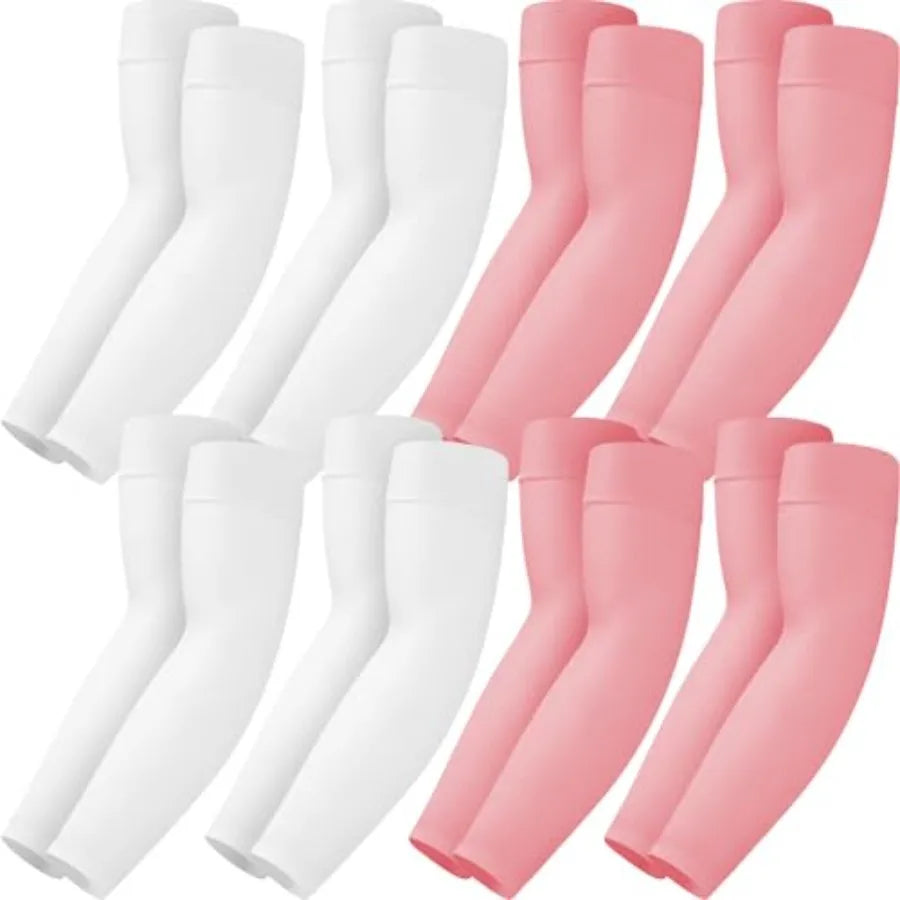 8 Pairs Soft Arm Sleeves, UV Sun Protection Cooling Compression Arm Covers for Outdoor Work, Sports, Men and Women