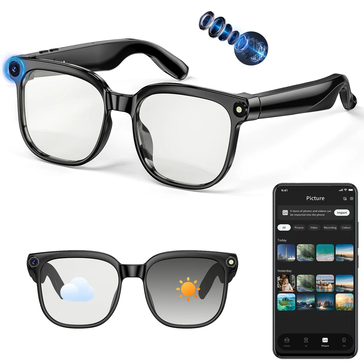 Smart Camera Glasses With HD Video Translation And Voice Assistant
