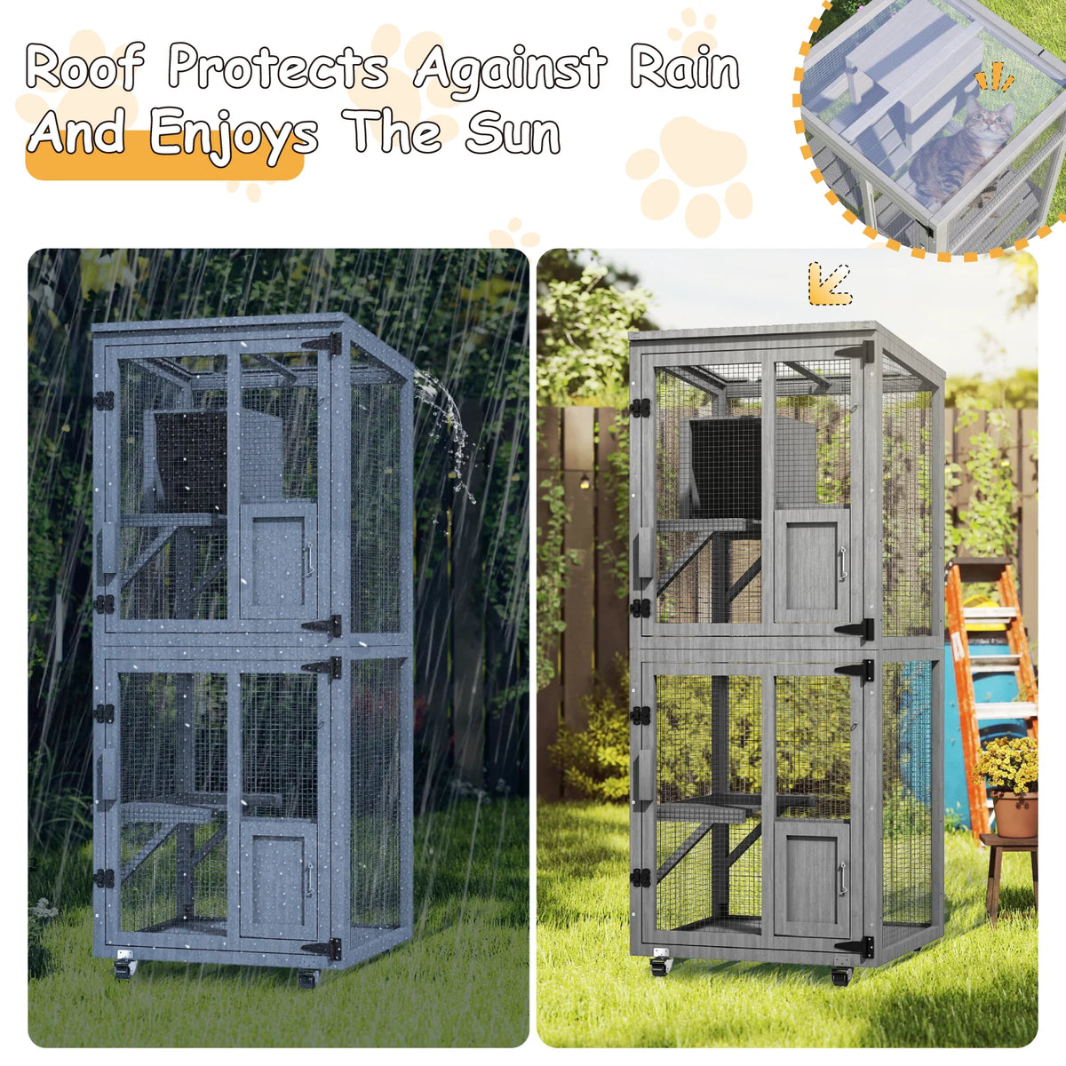 Four Tier Outdoor Cat Catio Enclosure with Waterproof Roof and Resting Box