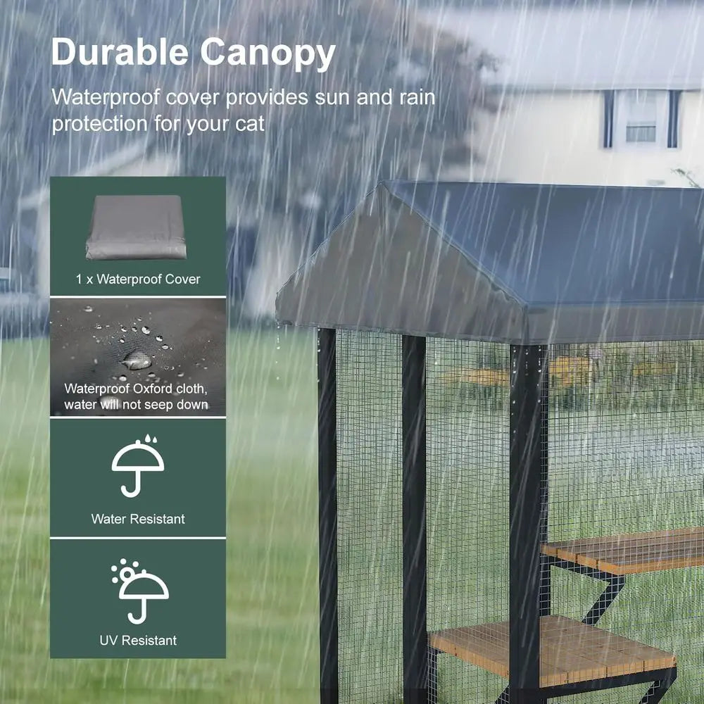 Outdoor Walk In Catio Enclosure for Cats with Waterproof Cover