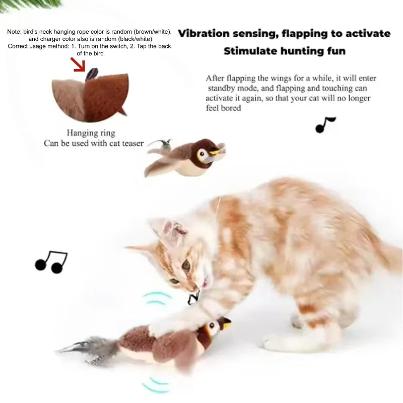Interactive Chirping And Flapping Bird Plush Toy For Cats