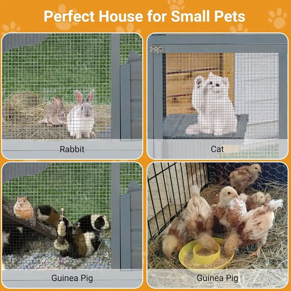 Wooden Multi Level Cat Patio Enclosure With Lockable Wheels
