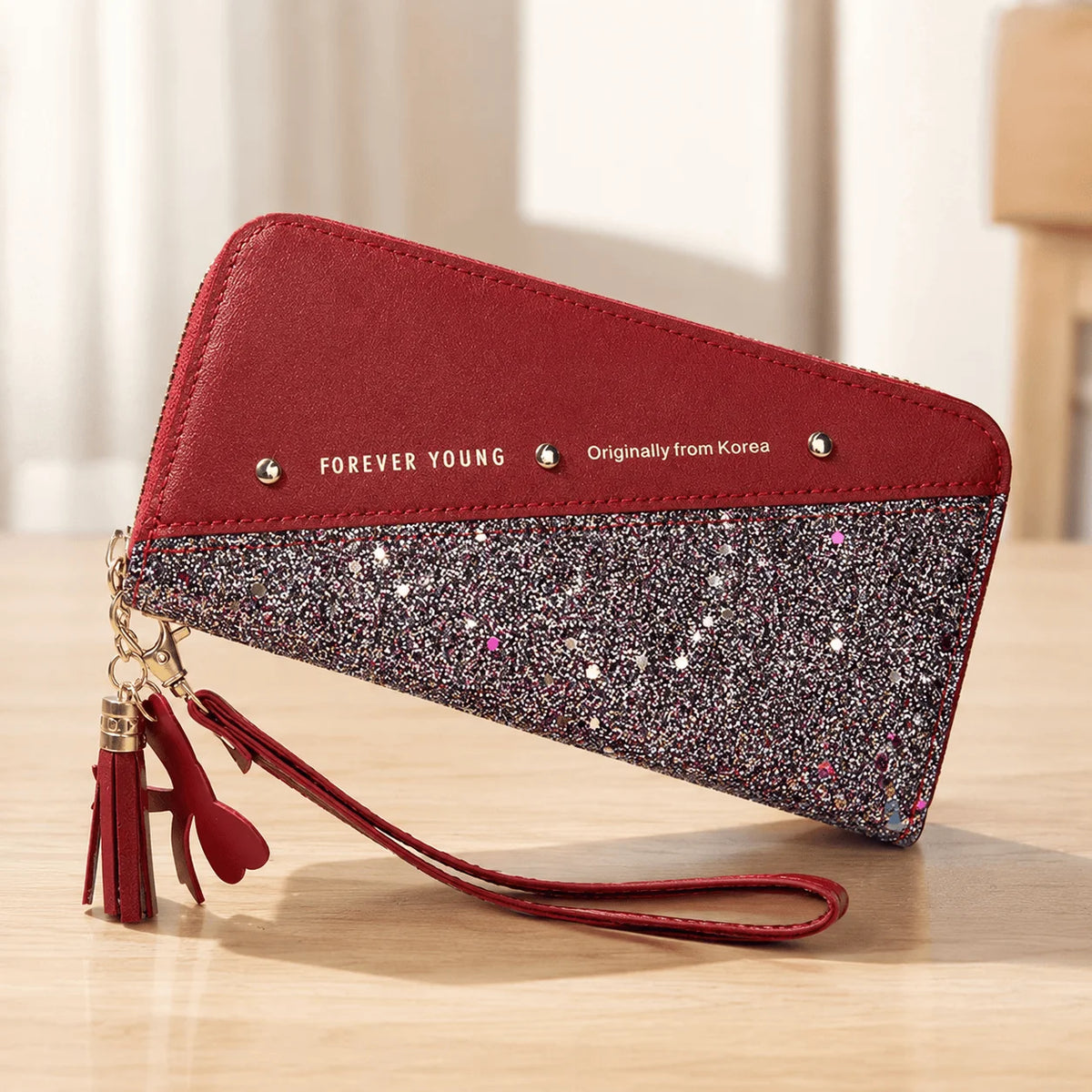 Women Patchwork Leather Wallet With Tassel And Multiple Pockets