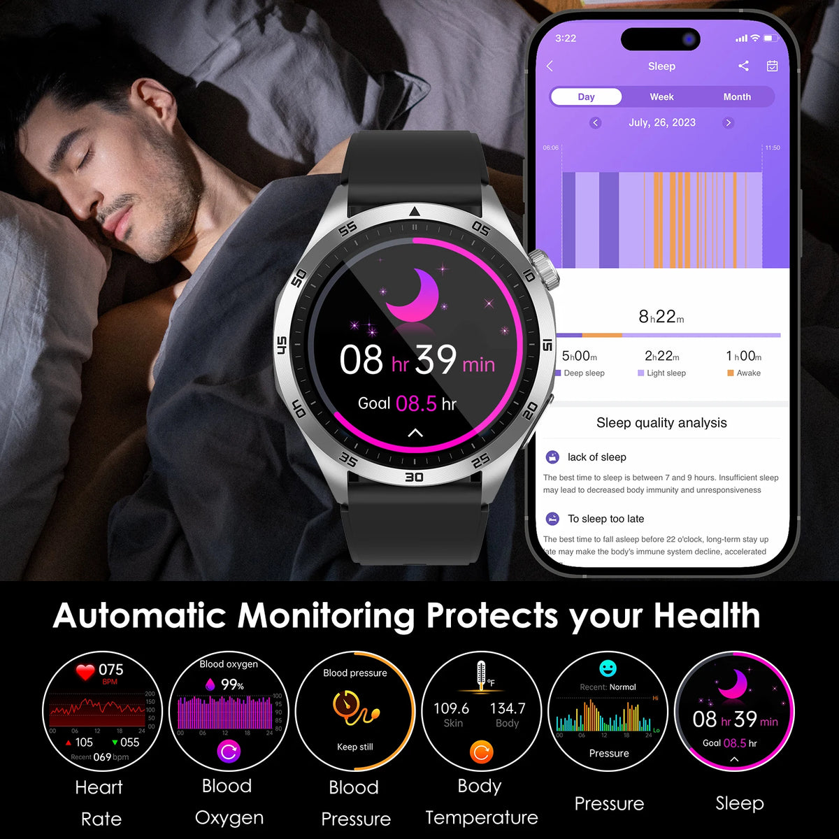 Health Smart Watch With Blood Pressure Monitor And Bluetooth Calls