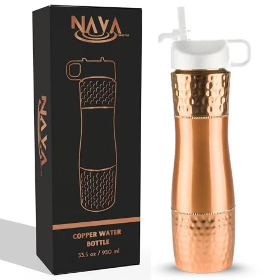 Ayurvedic Copper Drinking Water Bottle With Straw And Sports Lid
