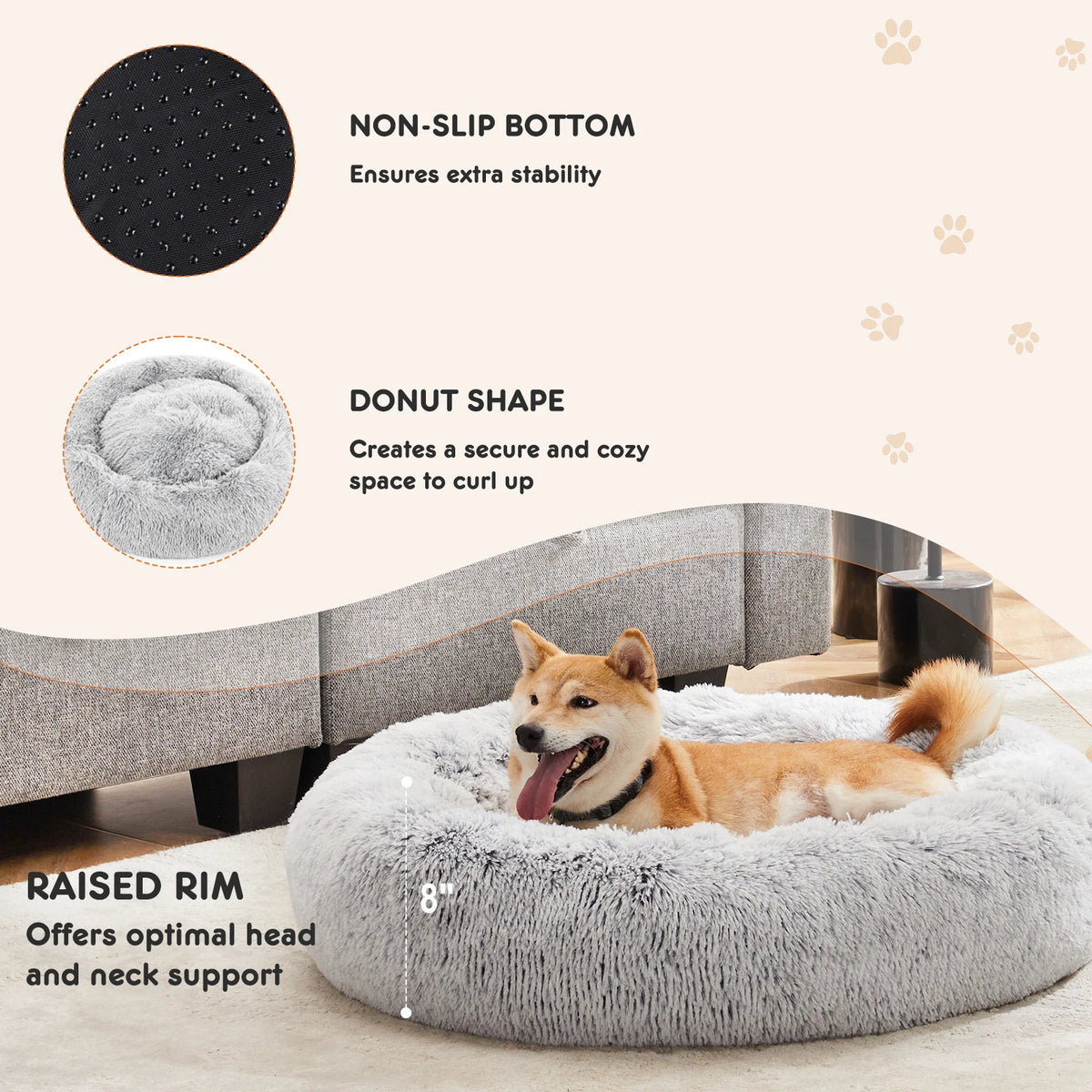 JHK Plush Round Calming Dog Bed With Anti Slip Surface