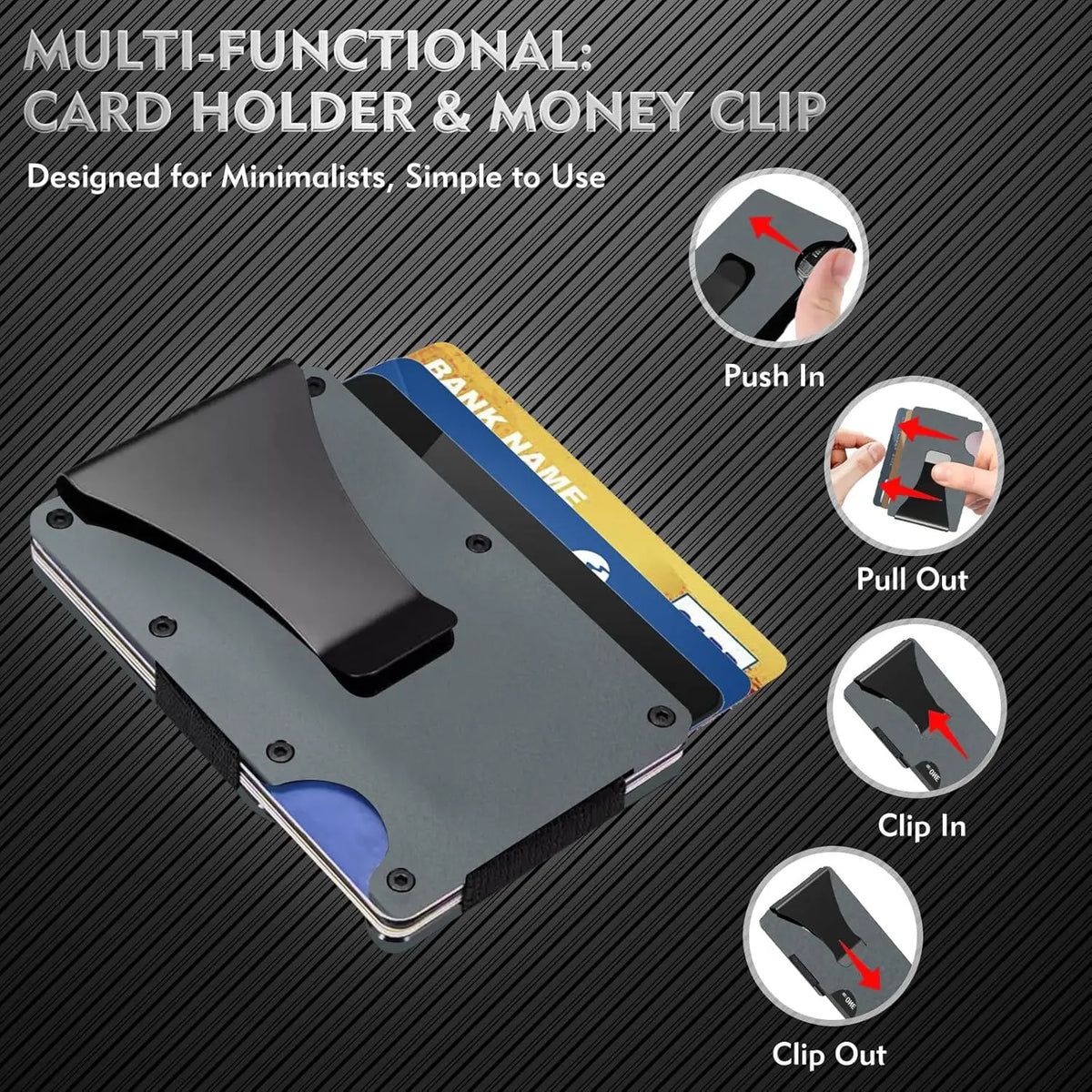 Minimalist Wallet for Men & Women Slim RFID Wallet, Scratch Resistant, Credit Card Holder & Money Clip, Easily Removable Money