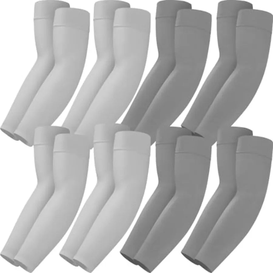 8 Pairs Soft Arm Sleeves, UV Sun Protection Cooling Compression Arm Covers for Outdoor Work, Sports, Men and Women