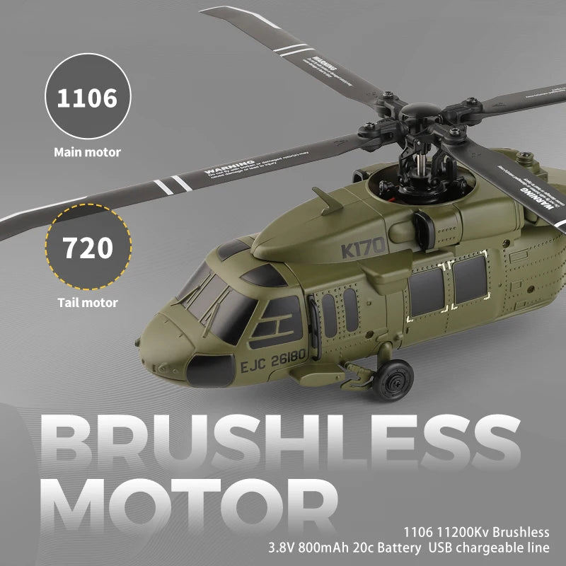 WLtoys K170 UH-60L RC Helicopter With Gyroscope And LED Lights